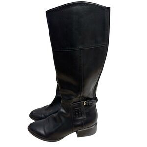 Tommy Hilfiger Mani Riding Boots Size 8 Leather Boots Black Side Zip Boot